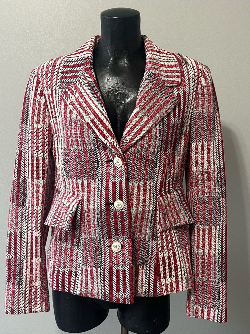 Womens Red Striped Tailored Jacket